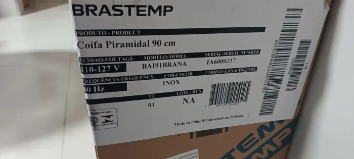 1 COIFA BRASTEMP 90CM NOVA COM NOTA FISCAL NA CAIXA VEJAM.