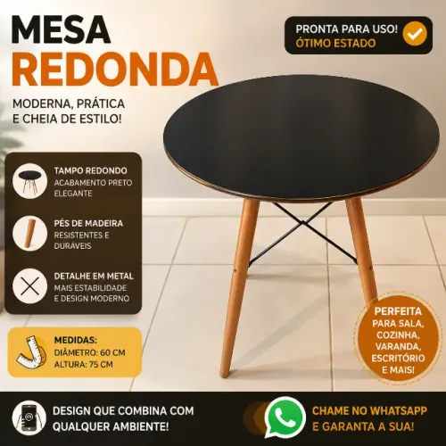 MESA REDONDA PRETA COM BASE CRUZADA EIFFEL