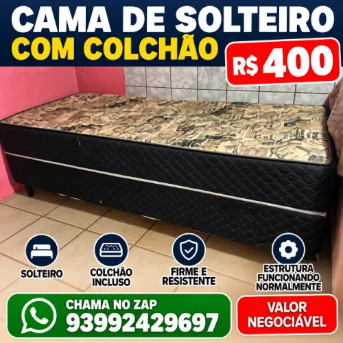 Cama de Solteiro com Colchão em Bom Estado - R$ 400