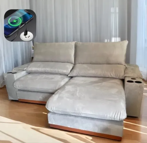 Sofá Retrátil e Reclinável Fiore 2,50 m Veludo Cinza Prata