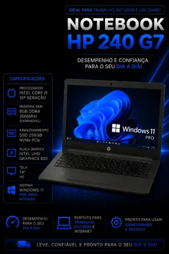 Notebook HP 240 G7 Core i5 10ª Geração 8GB RAM SSD NVMe 256GB