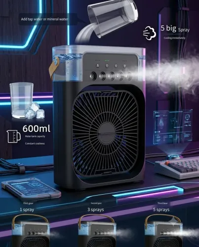 Ventilador de Mesa Portátil + Umidificador 600ml - entrega grátis <br>