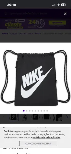 Sacola Nike Heritage Drawstring - Preto+Branco