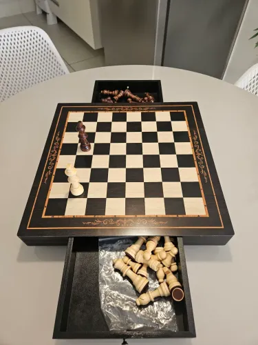 Jogo Xadrez Madeira Profissional Tabuleiro Gaveta Peças Staunton