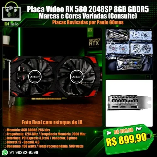 Placa Vídeo RX 580 2048SP 8GB GDDR5 Marcas e Cores Variadas (Consulte)
