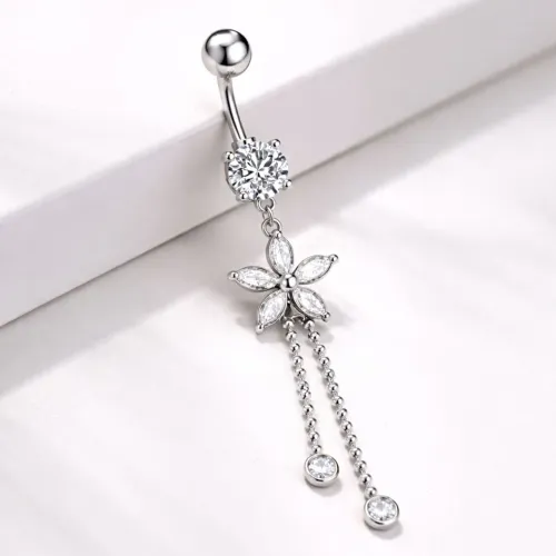Piercing de umbigo com Pingente de Flor em Zircônia