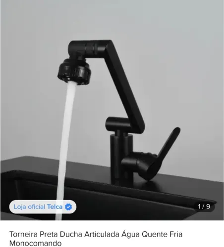 Torneira preta Ducha Articulada água quente e fria