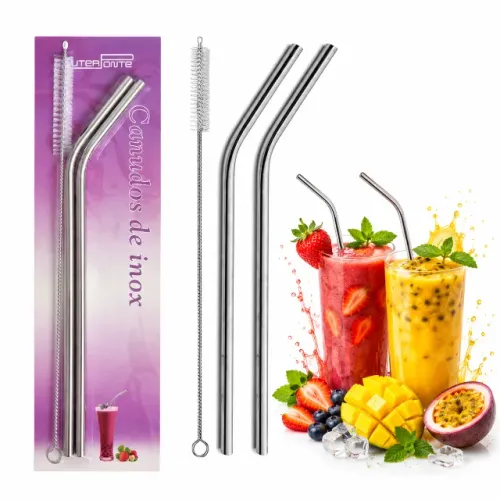 Canudos de Inox c/ Escova - 3 Peças