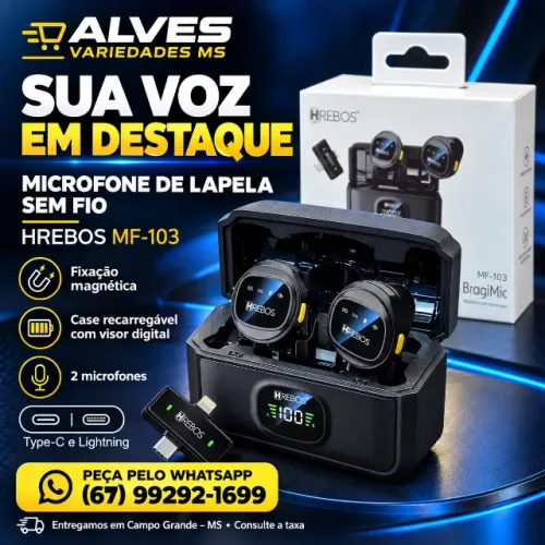 MICROFONE LAPELA DUPLO MAGNÉTICO SEM FIO COM CASE RECARREGÁVEL