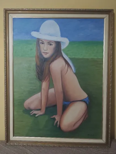 Quadro pintado à mão com moldura de madeira