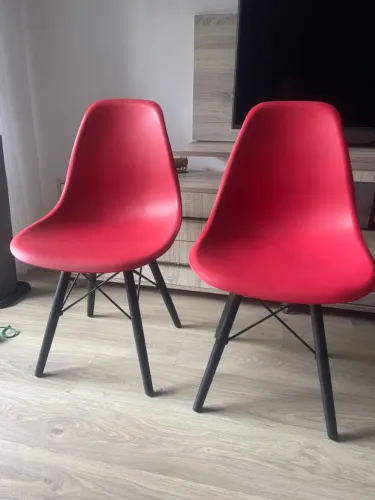 Cadeiras Charles Eames Eiffel Wood Vermelhas (Par) - Seminovas