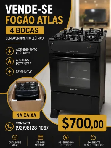 Fogão ATLAS 4 bocas com acendimento elétrico 