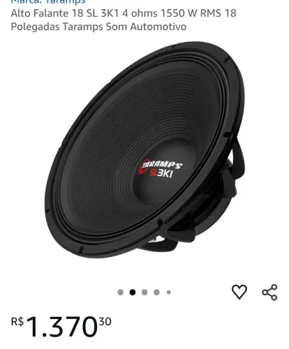 Alto Falante 18 SL 3K1 4 ohms 1550 W RMS 18 Polegadas Taramps Som Automotivo