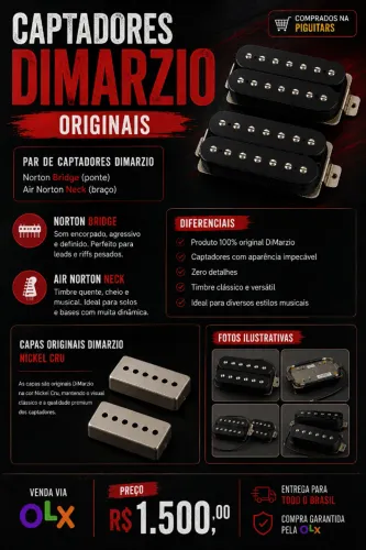 Par de Captadores Humbucker Dimarzio Norton + Air Norton Neck + Bridge Black / Nickel