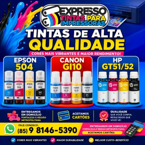 Tinta Epson Canon e HP. Fazemos Entregas e Aceitamos Cartões. Fale Conosco.