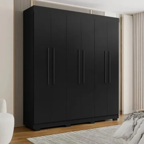 GUARDA-ROUPA CASAL 6 PORTAS - 4 Gavetas + 2 Cabideiros - 201cm L x 225cm A x 47cm P Amplo.