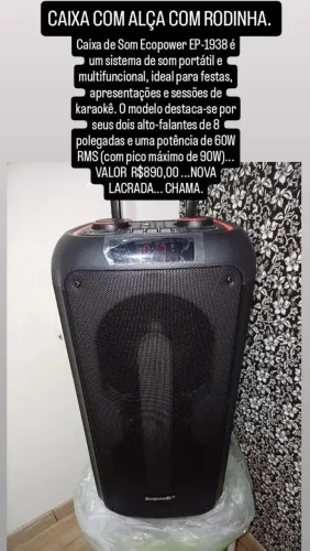 CAIXA ECOPOWER EP-1938... KARAOKÊ...C/ MICROFONE SEM FIO... BATERIA INTERNA... Nova...lacr