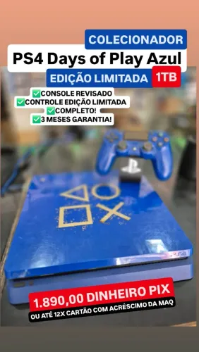 PS4 Days of Play Azul 1 TB + Garantia Loja