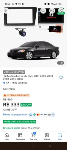 Câmera multimídia p Honda Civic