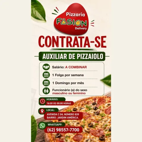 Vaga auxiliar de pizzaolo
