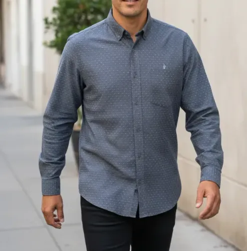 camisa masculina franco milleni manga longa cinza texturizada - g