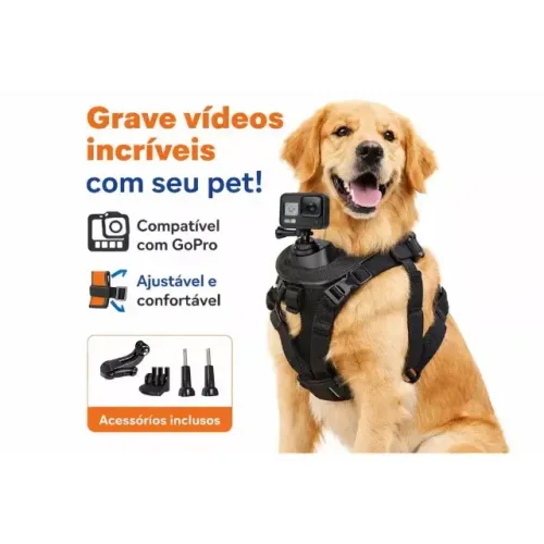 Peitoral para Cachorro com Suporte GoPro | Arnês Ajustável para Filmagem POV Pet
