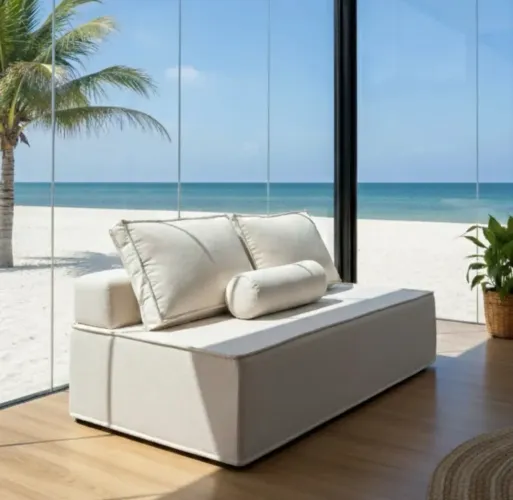 Puff Ilha 2em1 Bege Estilo Conforto Versatilidade Em um só