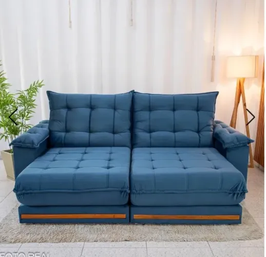 Sofá Retrátil Reclinável Barcelona 2,30m Veludo Azul - D33 Molas Pocket