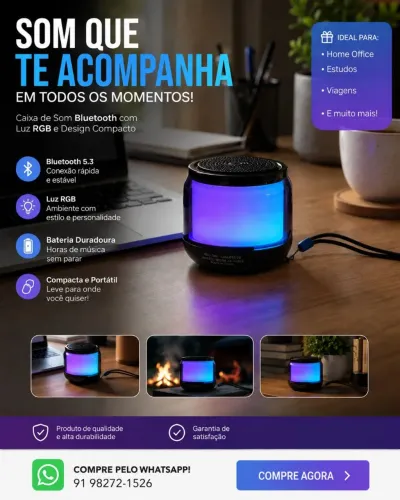 ? Mini Caixa de Som Bluetooth RGB - Compacta e Portátil