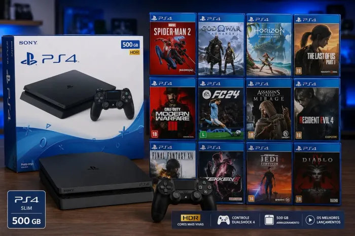 PS4 slim vários jogos tops