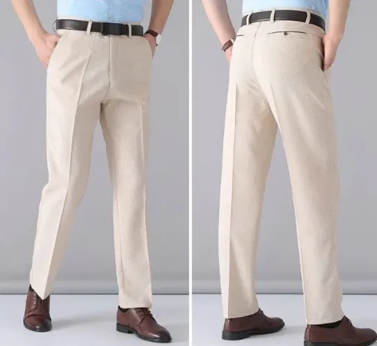 Calça Alfaiataria Linho de Seda Bege Elegante (Nova)