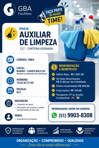  Auxiliar de Limpeza ( Efetiva - CLT )