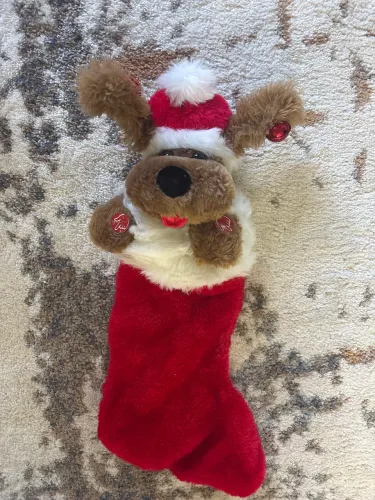 Meia de Natal decorativa com cachorro dentro (IMPORTADO)