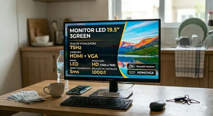 Monitor PC LED 19.5 Polegadas - NOVO (75Hz / HDMI / VGA)