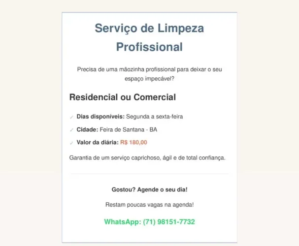 Ofereço Meus Serviços Como Diarista
