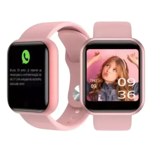 Smartwatch D20: Relógio Inteligente com Monitor de Atividades e Notificações ROSA