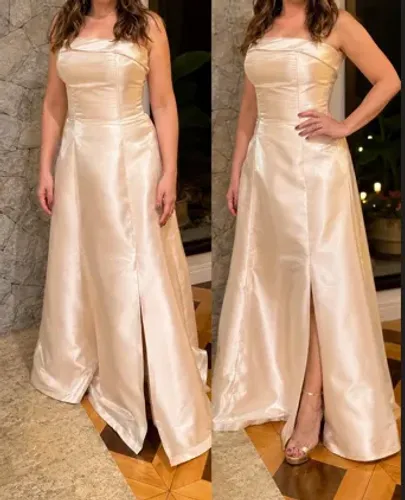 Vestido tomara que caia champagne 