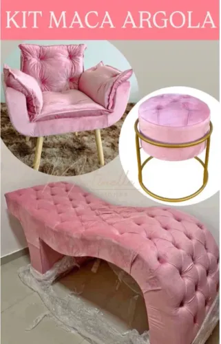 Kit maca estética luxo com poltrona e puff argola + FRETE GRÁTIS 