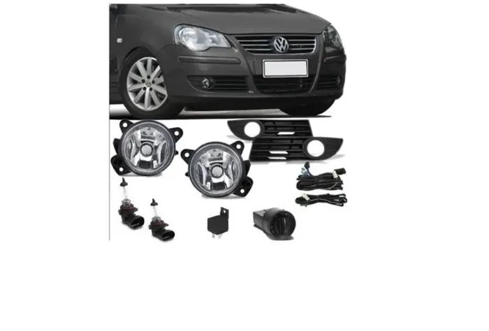 Kit Farol Milha Neblina Moldura Preta VW Polo 2007 a 2011 