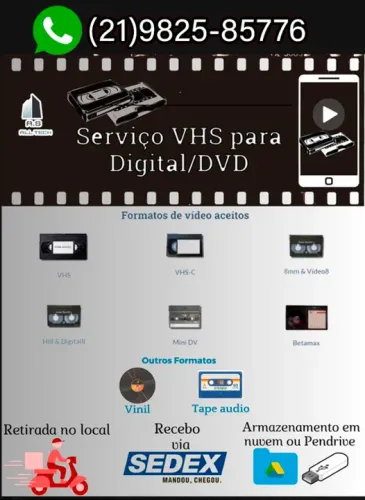 Conversão e Digitalização de VHS,Vinil, Fita k7, betamax, MiniDv para digital