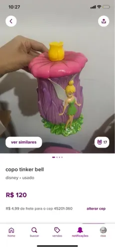 Copo tinker bell Sininho Disney