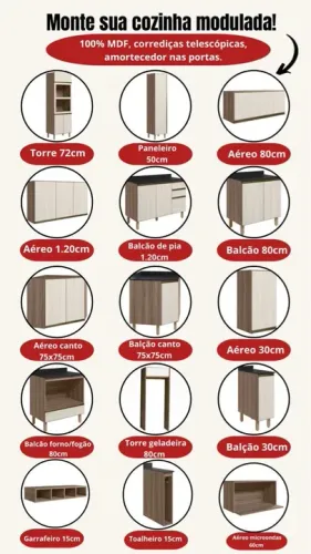 Monte sua cozinha modulada nova 100% mdf com amortecedor nas portas
