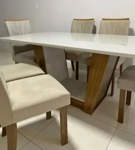Mesa de jantar 6 lugares luxo top nova ( linho ou veludo ) 