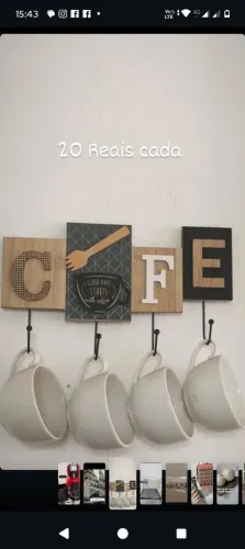 Letreiro Decorativo Café com Ganchos para Canecas - R$ 20