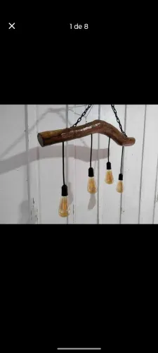Lustre  rústico artesanal em madeira 