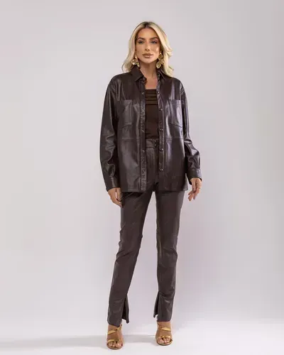 Camisa De Couro Oversized Feminina