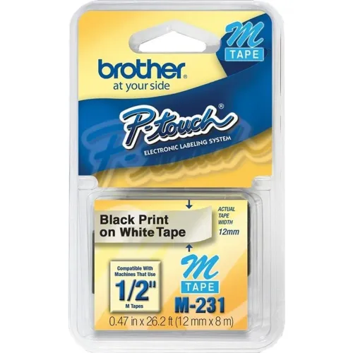 Fita para Impressora Brother P-touch M-231 - 12mm - Preto em Branco
