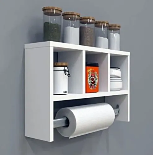 Nicho Para utensílios Com Porta Papel em MDF Branco