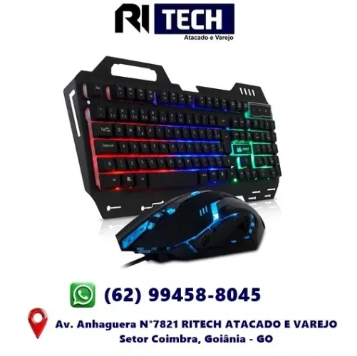 Kit Teclado Semi Mecânico e Mouse Óptico Gamer Led com fio Knup KP2054
