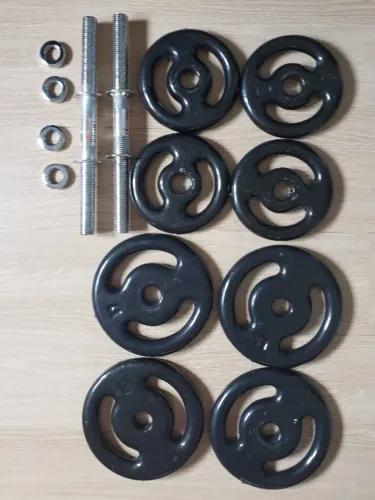 Kit anilhas emborrachadas 32kg e barras maciças